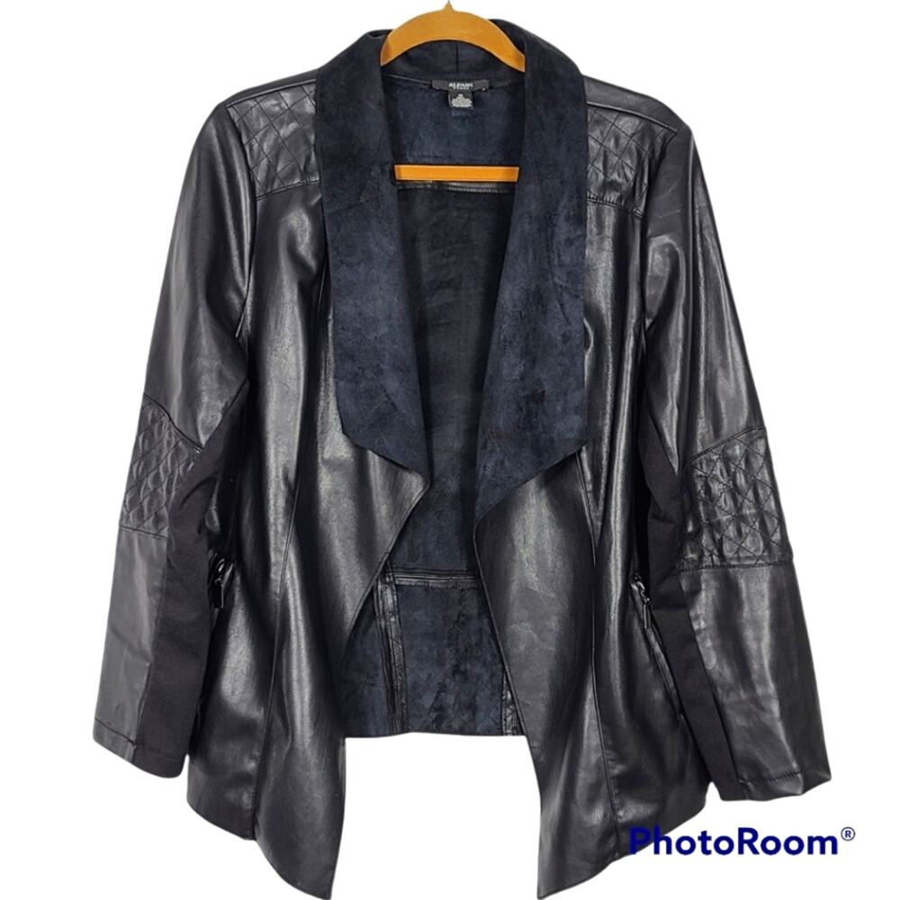 Alfani Black Faux Leather Open Moto Jacket SZ 1X